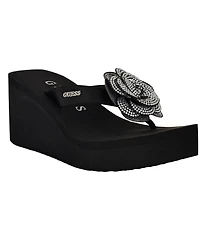 Guess Women's Damani Rhinestone Flower Eva Platform Wedge Sandals