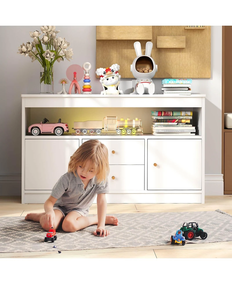 Kids Toy Storage Organizer Wooden Children Bookshelf Chest with Open Shelf