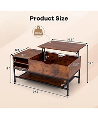 Gouun Lift Top Table with Hidden Compartment and Removable Storage Shelf