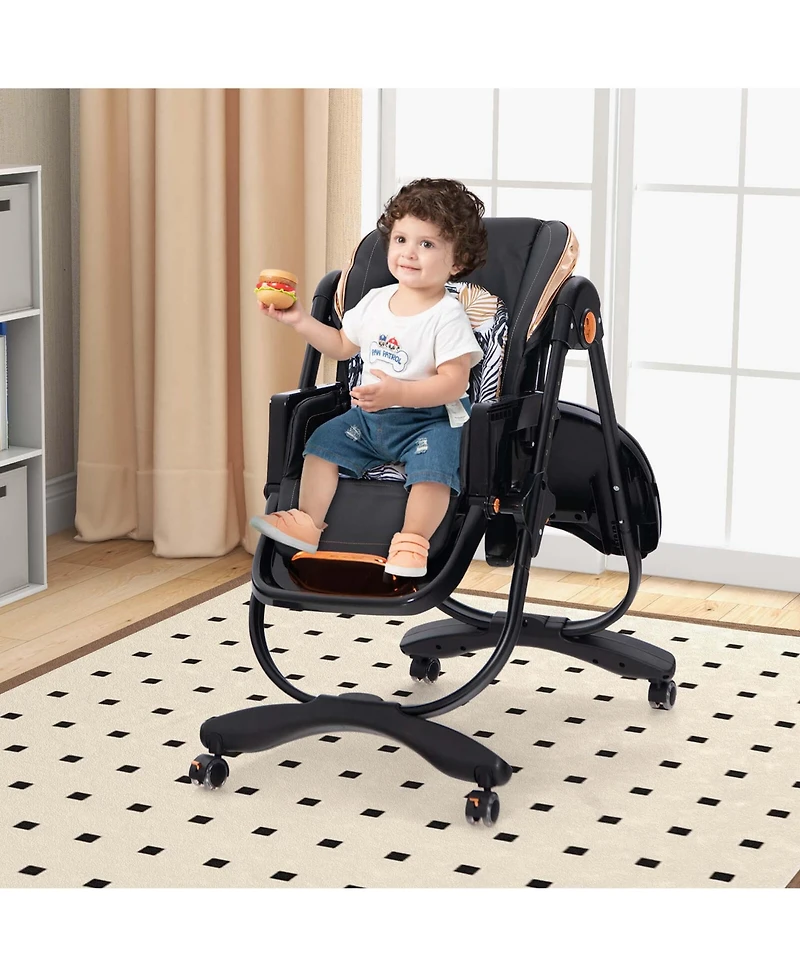 Costway Toddler High Chair with Wheel Folding Dining Adjustable Height & Recline