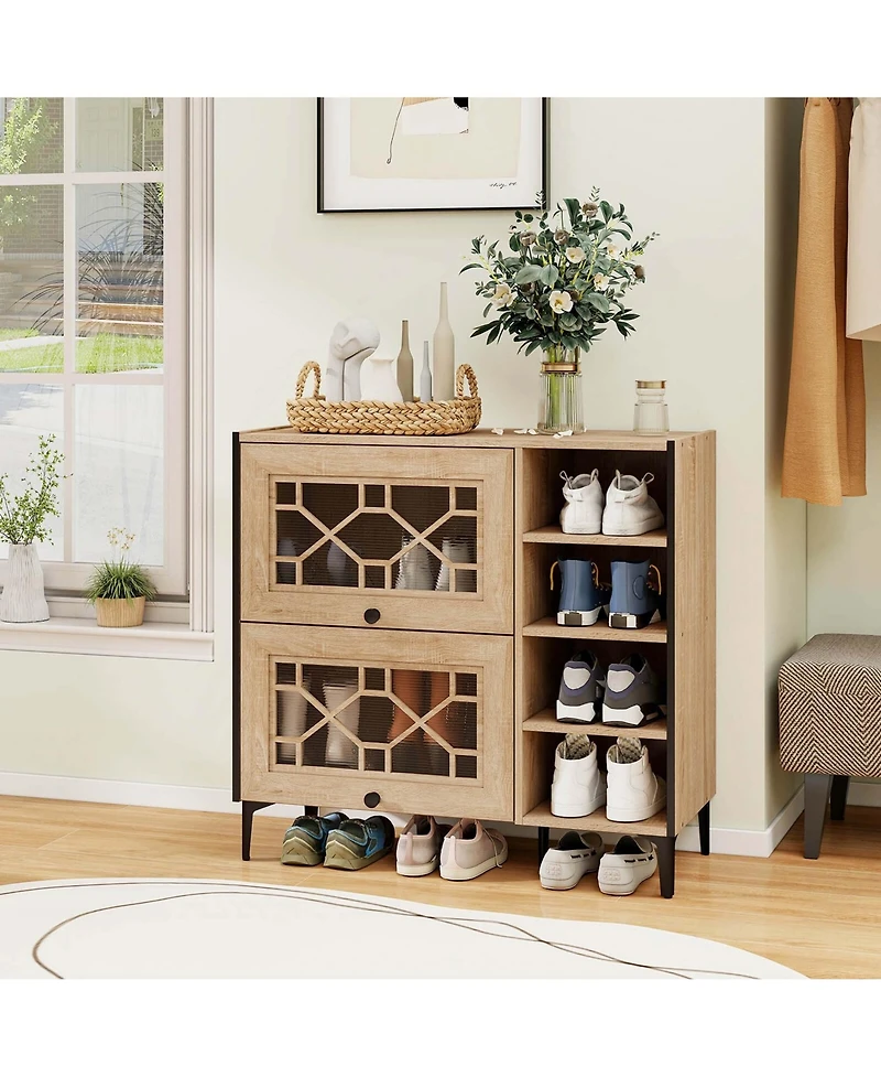 Costway Shoe Storage Cabinet with Flip Doors Adjustable and Removable Shelves for Entryway