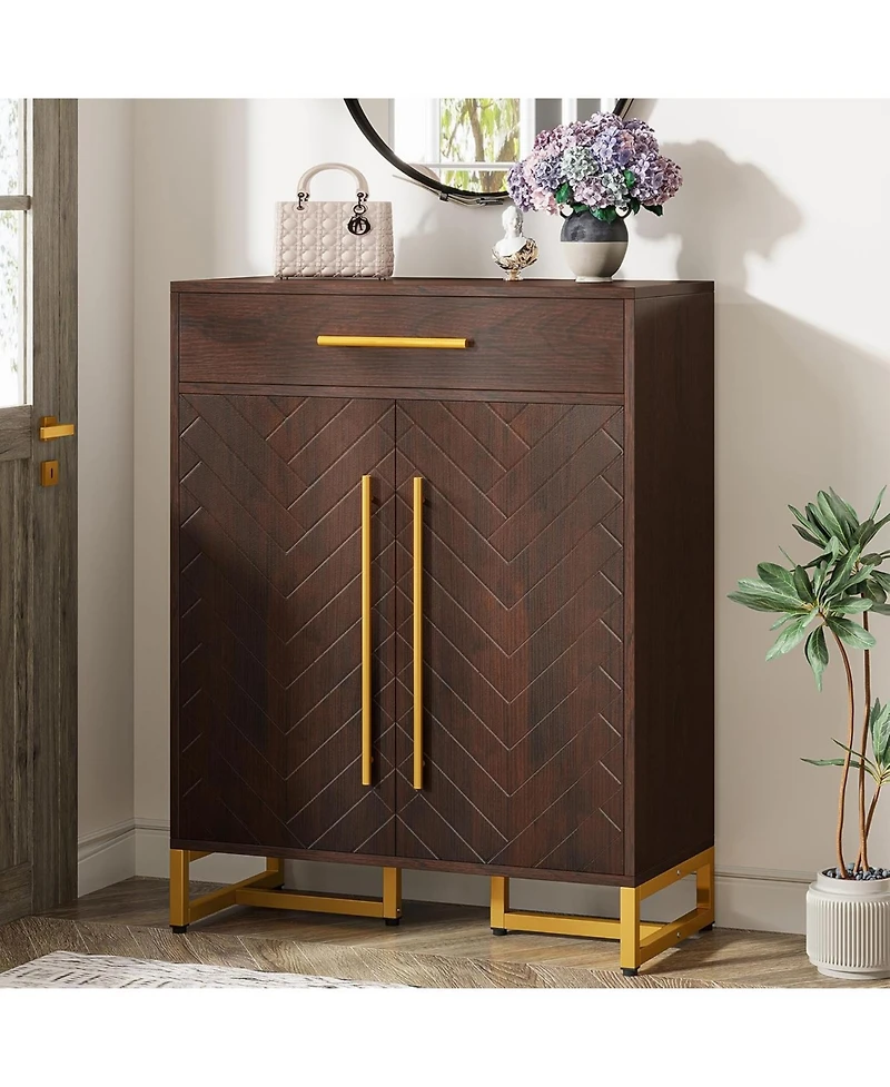 Tribesigns Shoe Cabinet with Doors, 20 Pairs Shoe Storage Cabinet with Drawer for Entryway, Modern Shoe Rack Organizer with Adjustable Shelves for Hal