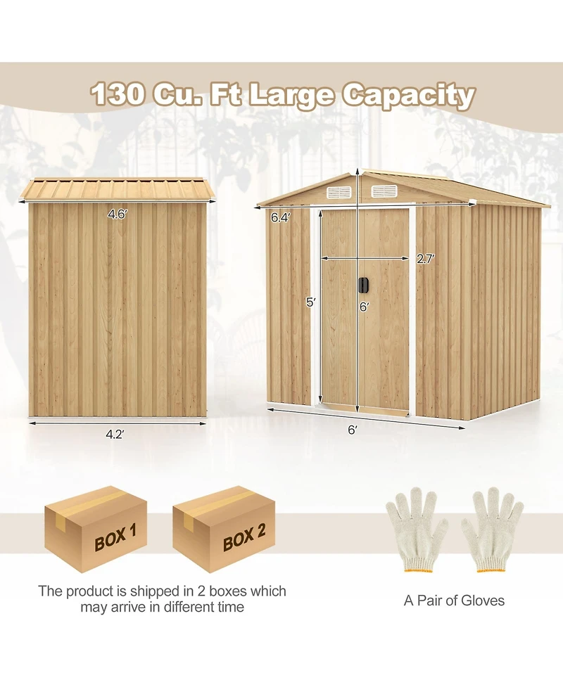 Gouun 6 x 4 Feet Galvanized Steel Storage Shed with Lockable Sliding Doors