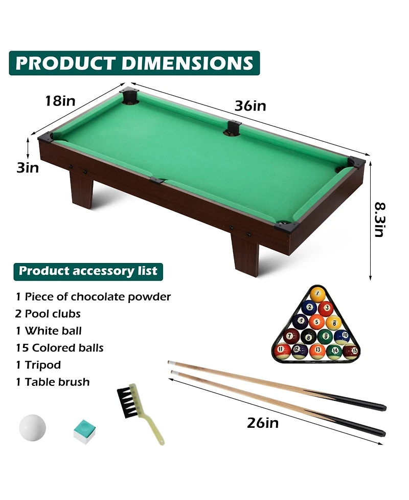 Sugift 36" Mini Tabletop Pool Table, Compact Billiards Game Set w/Accessories for Family Parties & Game Rooms
