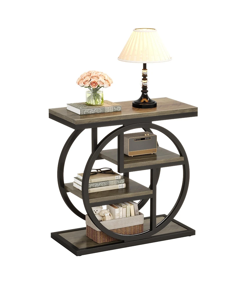 Tribesigns End Table, 4-Tier Narrow Side Table with Storage Shelves, Industrial Bedside for Bedroom, Wood Small Sofa