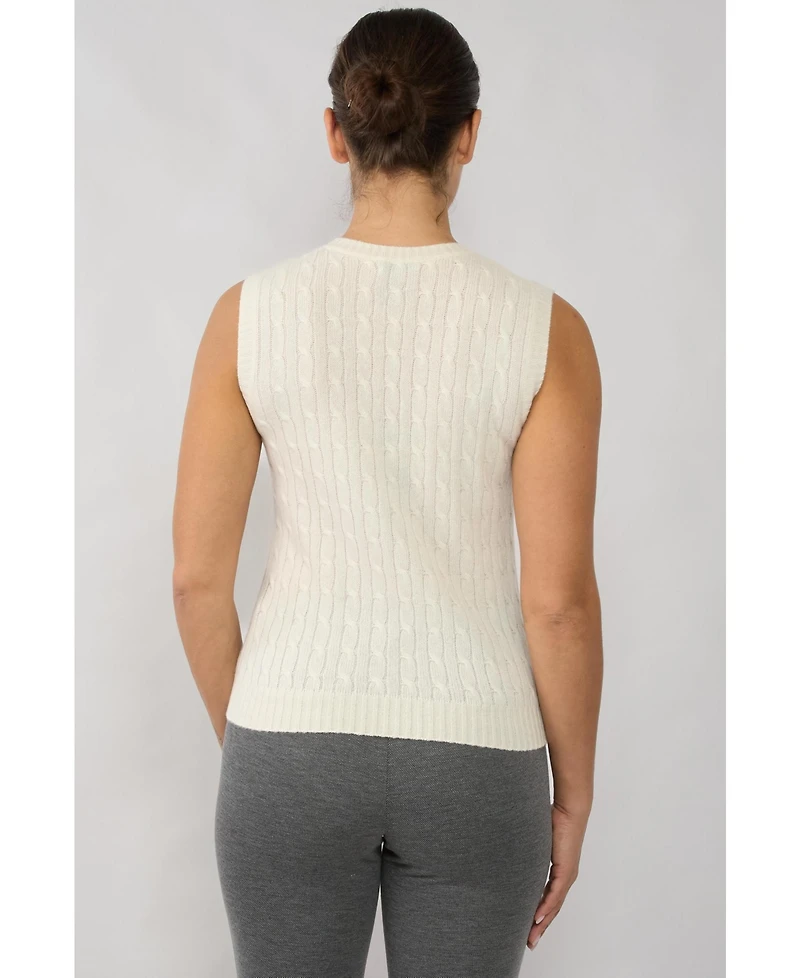 Jennie Liu Women's 100% Cashmere V Neck Cable-knit Sweater Vest