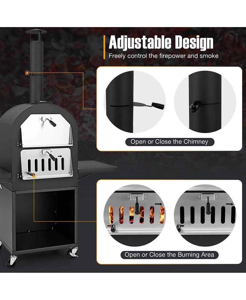 Costway Outdoor Pizza Oven Wood Fired Pizza Oven with Protective Cover 12" Pizza Stone