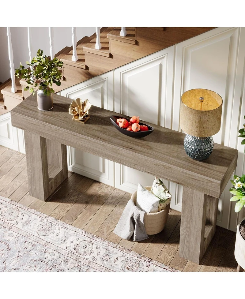 Tribesigns 63-Inch Long Console Table, Wooden Rectangular Sofa Table Behind The Couch, Farmhouse Entryway Table for Entrance, Hallway, Living Room, Bl