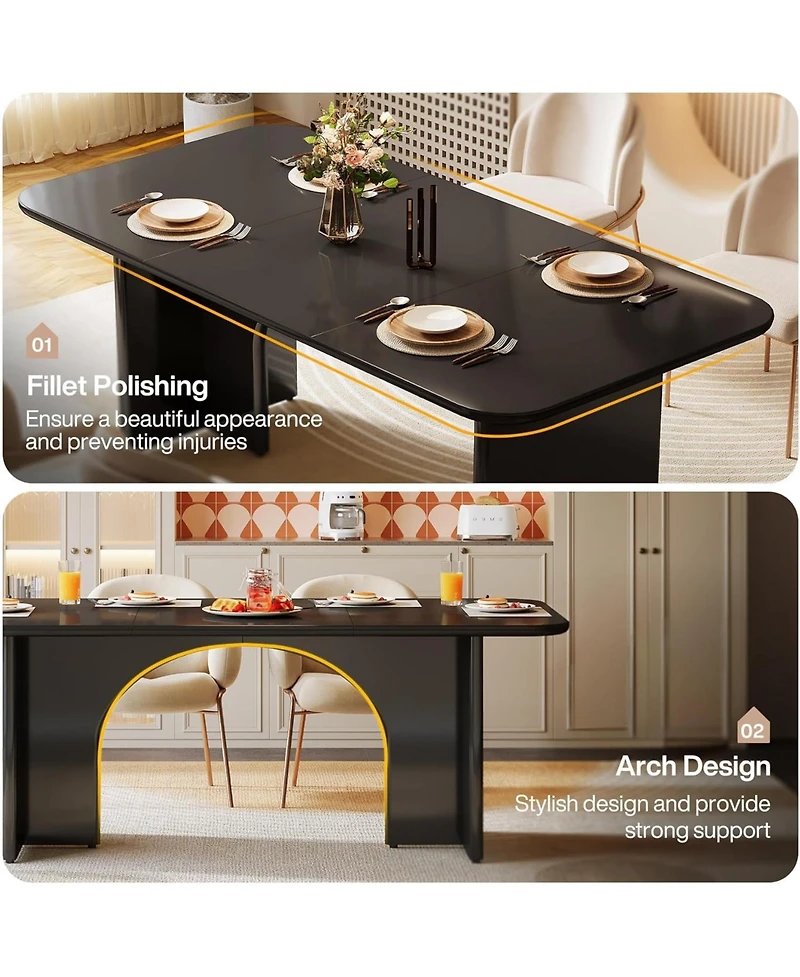 Tribesigns Modern Dining Table for 4-6 People, 62.99" Large Rectangle Kitchen Table with Arch Design Legs