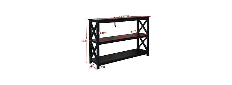 Kings Brand Furniture 3-Tier X-Design Console Entryway Sofa Table With Shelves, Black