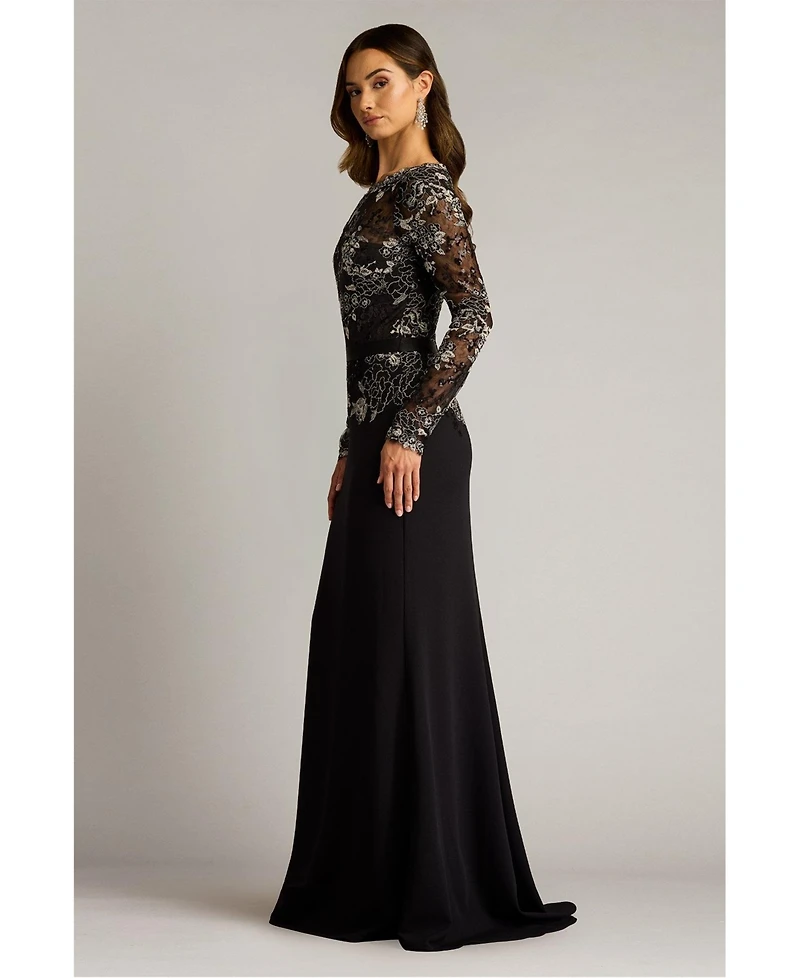 Tadashi Shoji Women's Beacon Belted Embroidered Illusion Gown