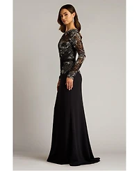 Tadashi Shoji Women's Beacon Belted Embroidered Illusion Gown