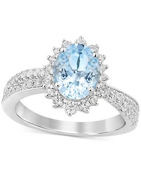 Aquamarine (1-1/2 ct. t.w.) & Diamond (7/8 Oval Halo Bridal Set 14k White Gold