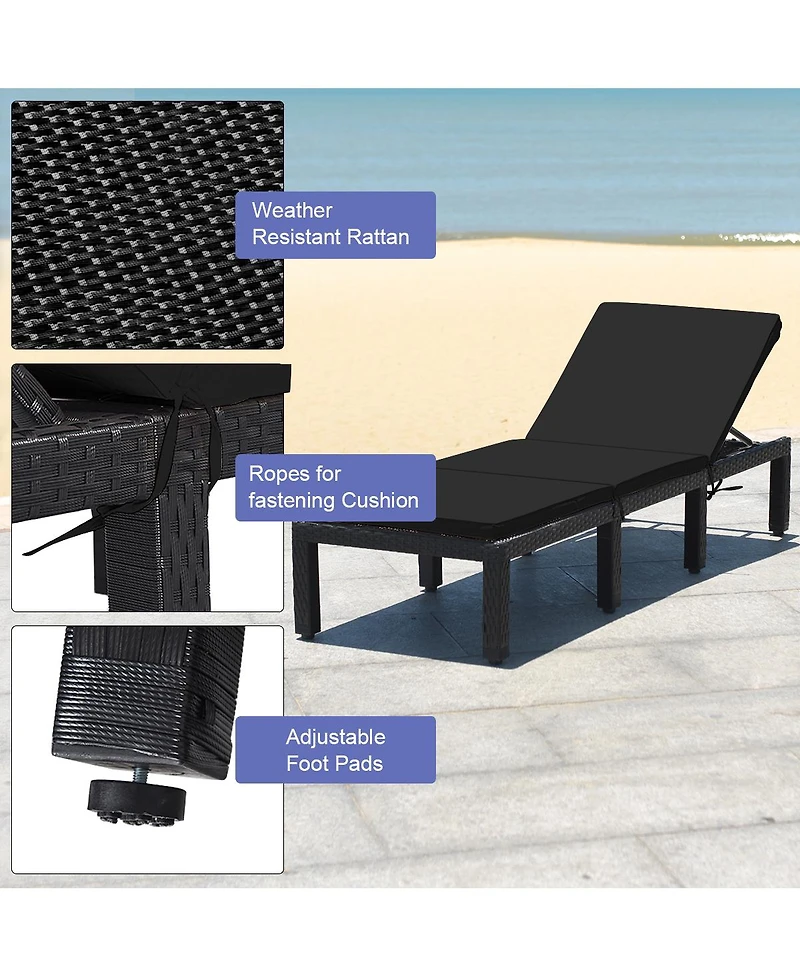 Gouun Patio Rattan Height Adjustable Lounge Chair with 2 Set of Cushion Cover