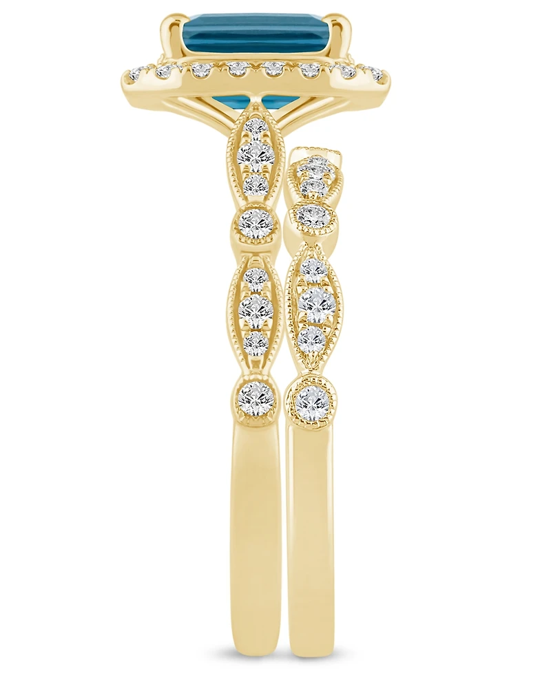 London Blue Topaz (2 ct. t.w.) & Diamond (1/2 Halo Bridal Set 14k Gold