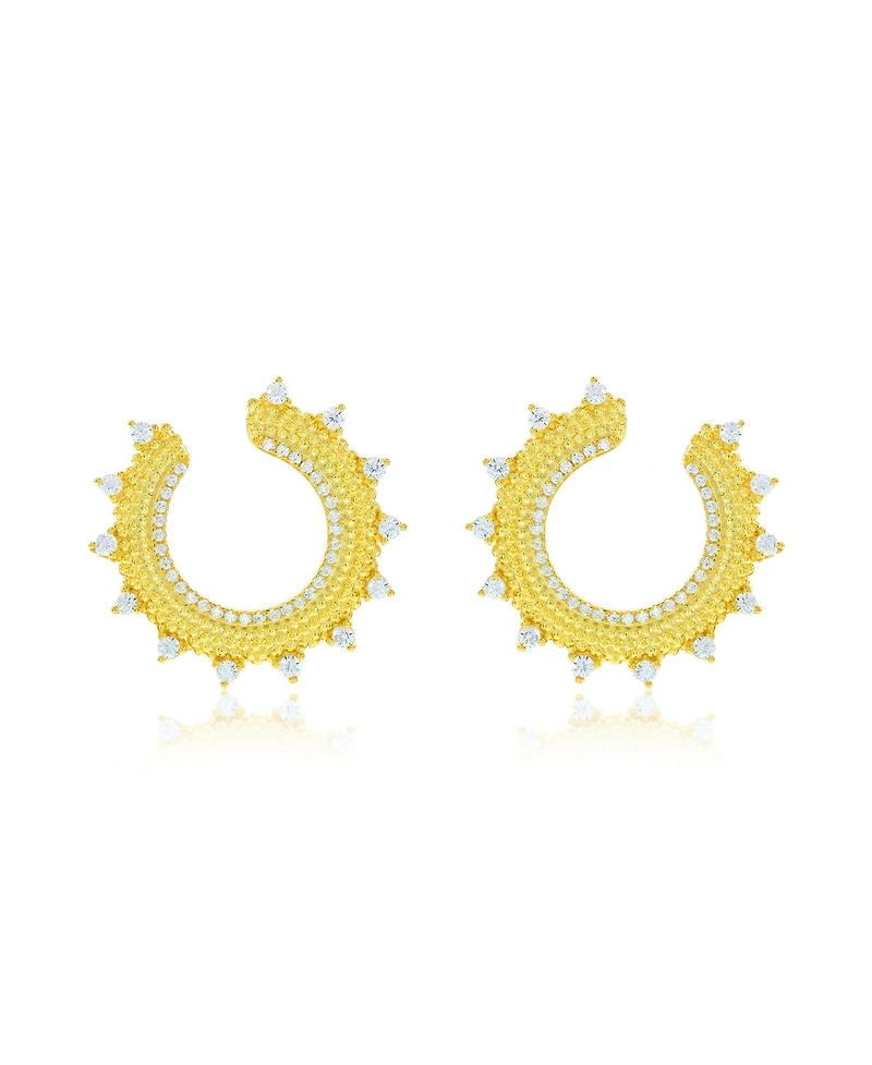 Suzy Levian Sterling Silver White Cubic Zirconia Open Sunburst Circle Earrings