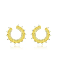 Suzy Levian Sterling Silver White Cubic Zirconia Open Sunburst Circle Earrings