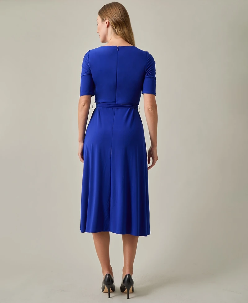 Kasper Women's Tie-Waist Short-Sleeve Fit & Flare Dress