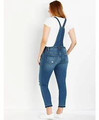 Motherhood Maternity Indigo Blue Side-Panel Letdown Skinny Ankle Denim Overalls 
