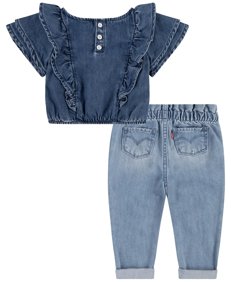 Levi's Baby Girls Denim Top and Heart Pants, 2-Piece Set