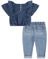 Levi's Baby Girls Denim Top and Heart Pants, 2-Piece Set