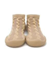 Komuello Toddler First Walk Sock Shoes - Cable Dark Beige