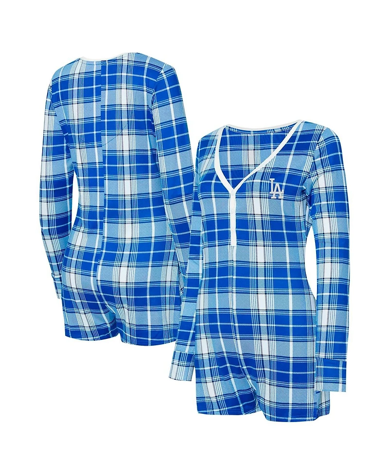 Concepts Sport Women's Royal Los Angeles Dodgers Ashford Plaid V-Neck Knit Romper