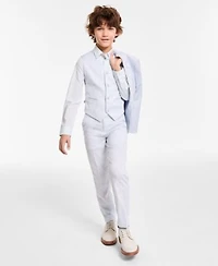 Calvin Klein Big Boys Slim Fit Stretch Ocean Sharkskin Jacket Vest Pants Stretch Floral Print Shirt
