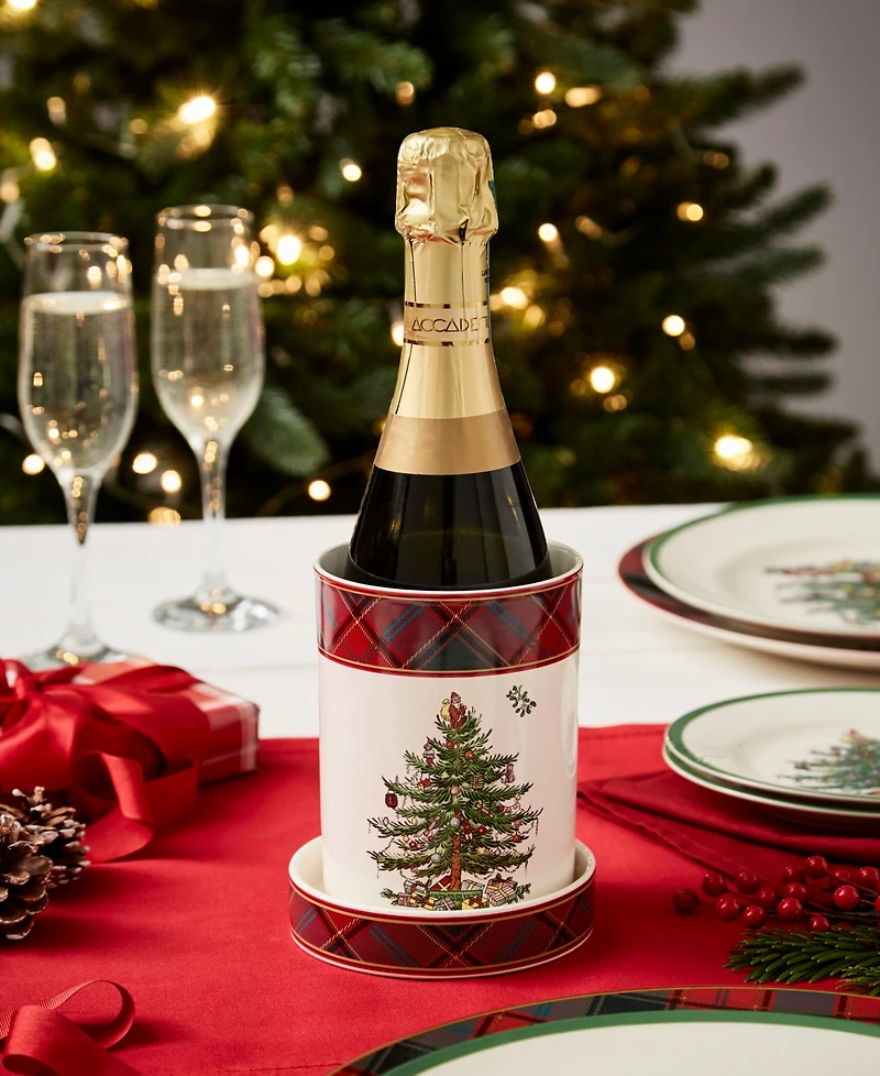 Spode Christmas Tree Tartan Wine Chiller Coaster Set