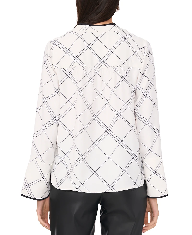 Vince Camuto Women's Windowpane-Print V-Neck Top