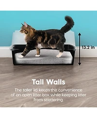 Iris Usa Extra Large Open Top Cat Litter Box with Scatter Shield, Sturdy Easy to Clean Open Air Kitty Litter Pan with Tall Spray, Black
