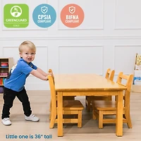 ECR4Kids 24in x 48in Rectangular Hardwood Table with 16in Legs and Four 8in Chairs, Honey, 1