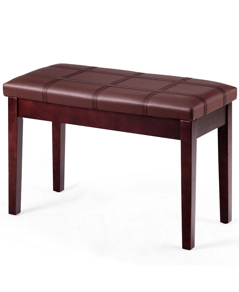 Gymax Pu Leather Piano Keyboard Bench Padded Cushion Double Seat Storage
