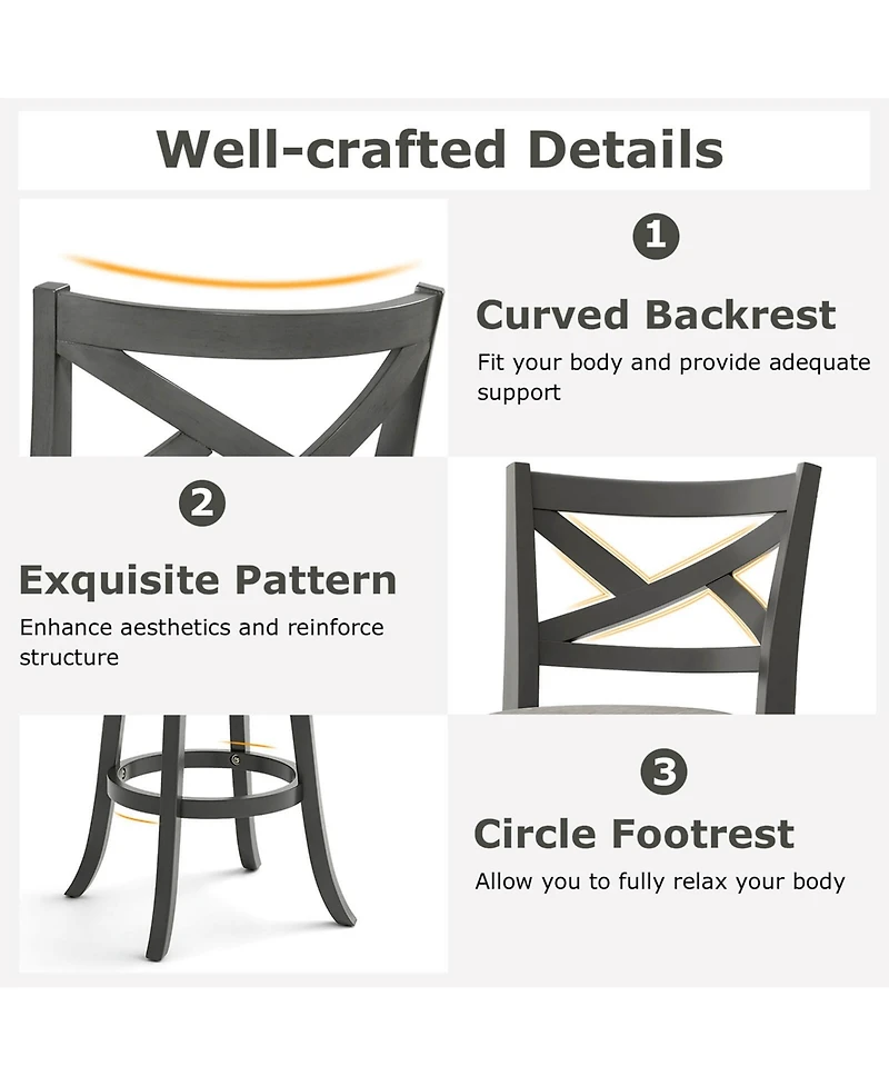 Swivel Bar Stools Set of Bar Height Chairs with Hollow Back Soft-padded Seat