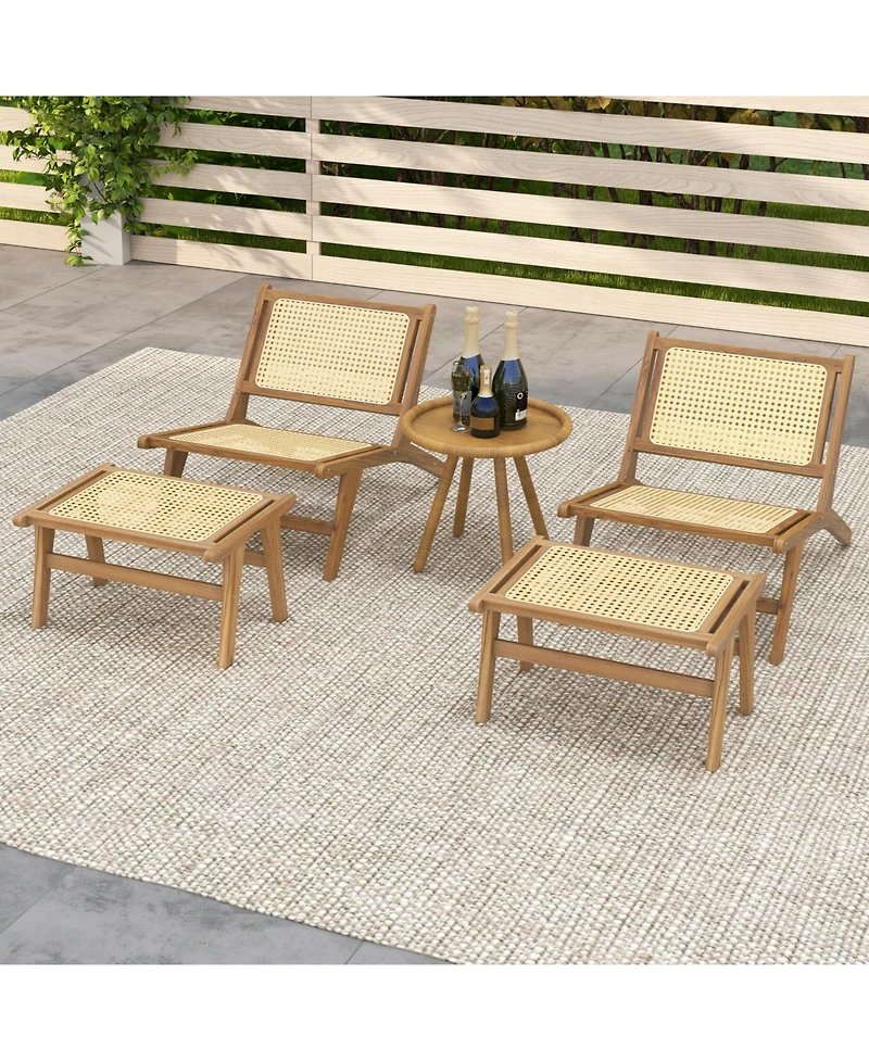 Gouun Mid Century Modern Accent Chair Farmhouse Handwoven Rattan Chair with Ottoman