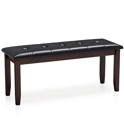 Gymax Upholstered Pu Dining Room Bench Solid Wood Button Tufted Dining Room Bench