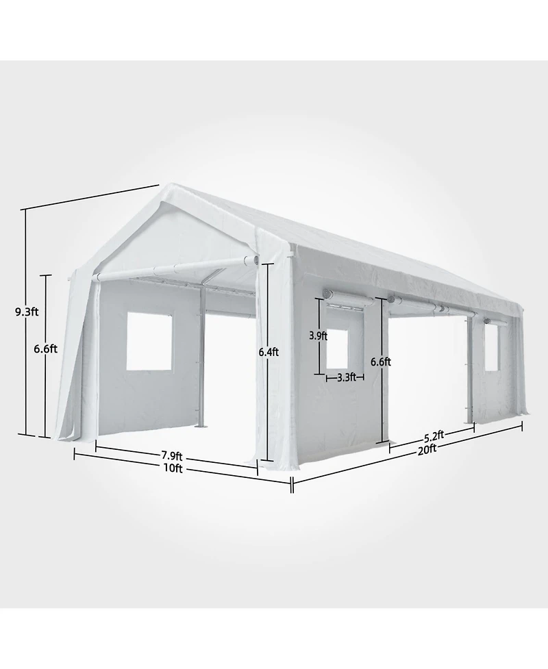 gaomon 10x20FT Portable Garage, 10'x20' Carport Heavy Duty, Galvanized Frame & 180 g Pe Waterproof Canopy, with 4 Doors (Included 2 Side Doors), and 4