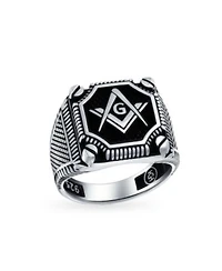 Bling Jewelry Black Large Freemason Masonic Signet Ring Solid .925 Silver