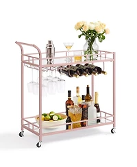 Slickblue Home Bar Serving Cart with 2 Mirrored Shelves, Wine Holders, Glass Holders, for Kitchen