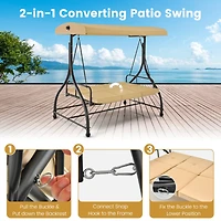 Converting Outdoor Swing Canopy Hammock 3 Seats Patio Deck Furniture beige