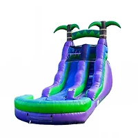 HeroKiddo 16 Purple Tropical Inflatable Water Slide with Attached Pool (No Blower Included), Commercial Grade, Wet Dry Use