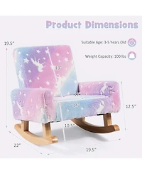 Gouun Kids Rocking Chair Upholstered Flannel Children Rocker with Solid Poplar Wood Rocking Feet
