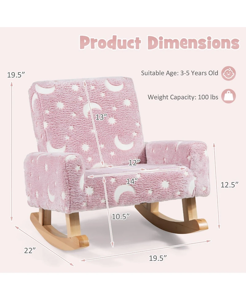 Gouun Kids Rocking Chair Upholstered Flannel Children Rocker with Solid Poplar Wood Rocking Feet