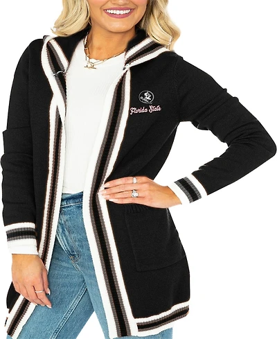 Gameday Couture Women's Black Florida State Seminoles Stripe Detail Tri-Blend Hoodie Cardigan Sweater