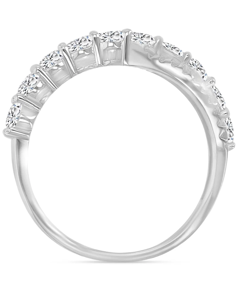 Blue & White Cubic Zirconia Crossover Statement Ring in Sterling Silver