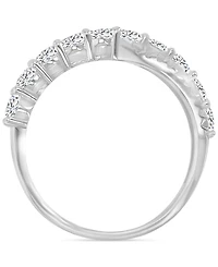 Blue & White Cubic Zirconia Crossover Statement Ring in Sterling Silver