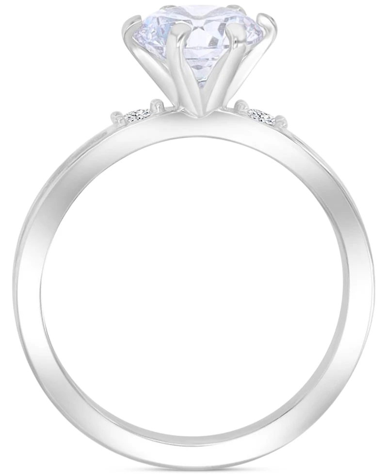 Cubic Zirconia Round & Baguette Bridal Set Sterling Silver