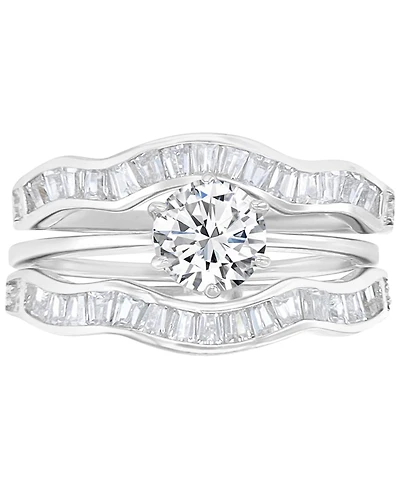 3-Pc. Set Cubic Zirconia Solitaire & Wavy Baguette Bands Bridal