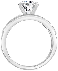 Cubic Zirconia Solitaire & Pave Milgrain Bead Bridal Set Sterling Silver