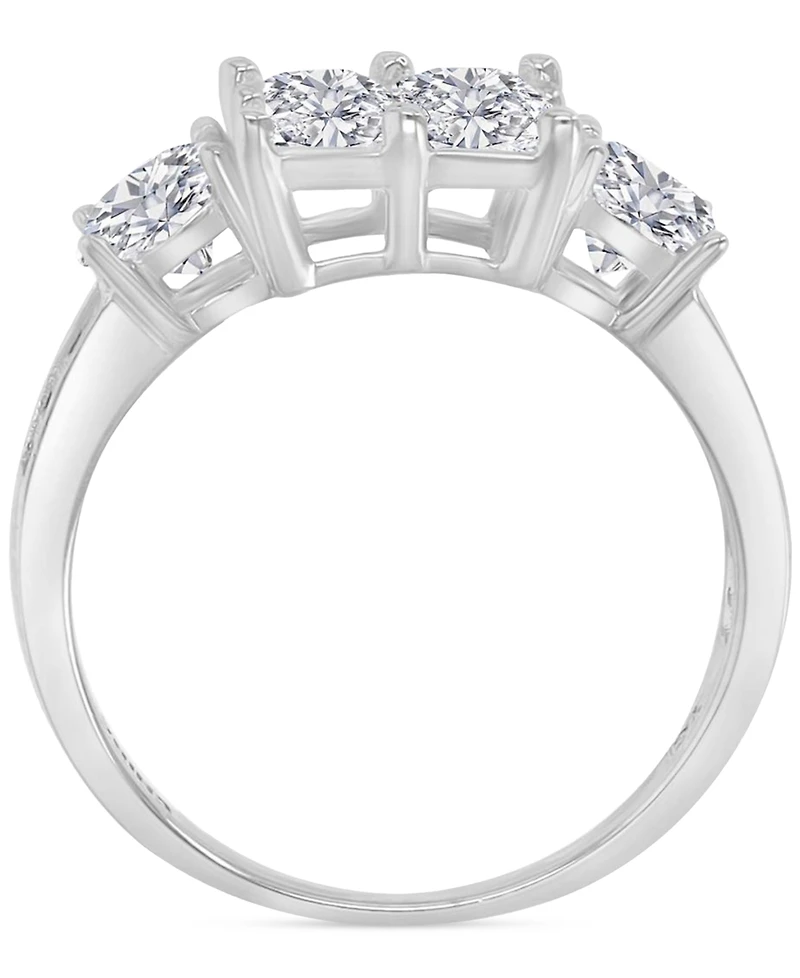 Cubic Zirconia Mixed Cut Quad Cluster Bridal Set Sterling Silver